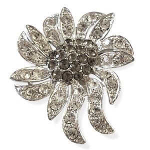 Vintage Celebrity NY Clear & Smokey Rhinestone Floral Brooch Pin